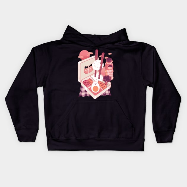 Cat in a bento box Kids Hoodie by wehkid